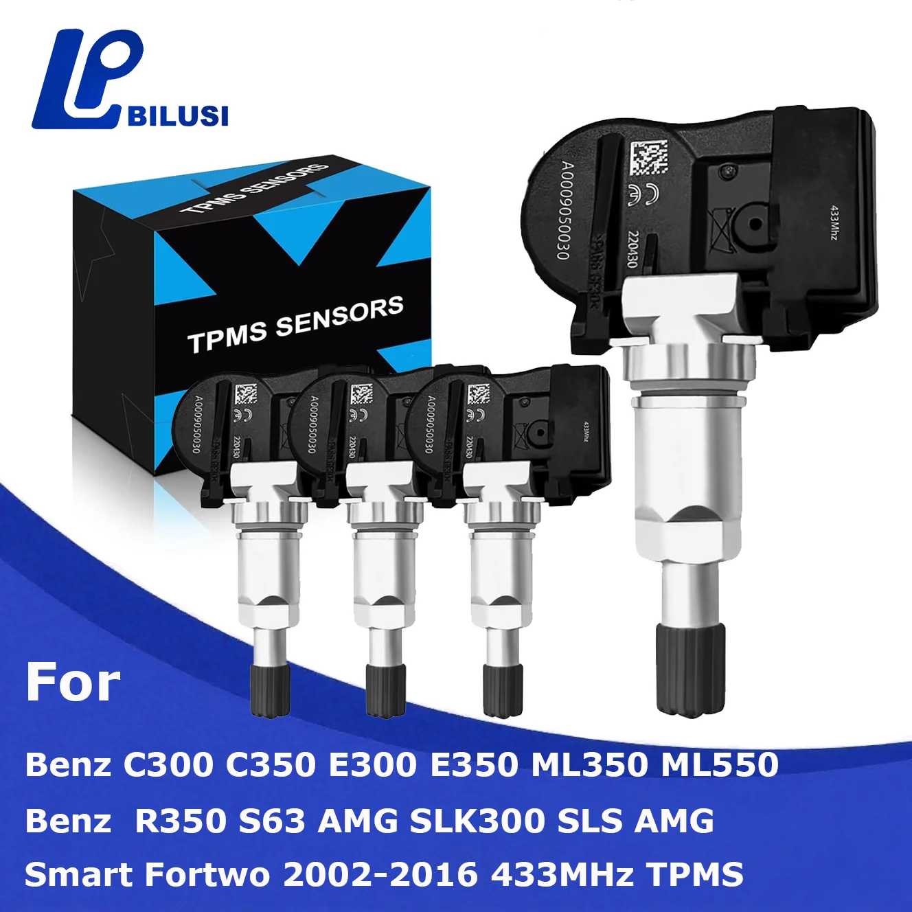 Sensor de presión de neumáticos Bilusi A0009050030 para Benz C300 C350 AMG SLK300 SLS AMG para Smart Fortwo 2002-2016 433MHz
