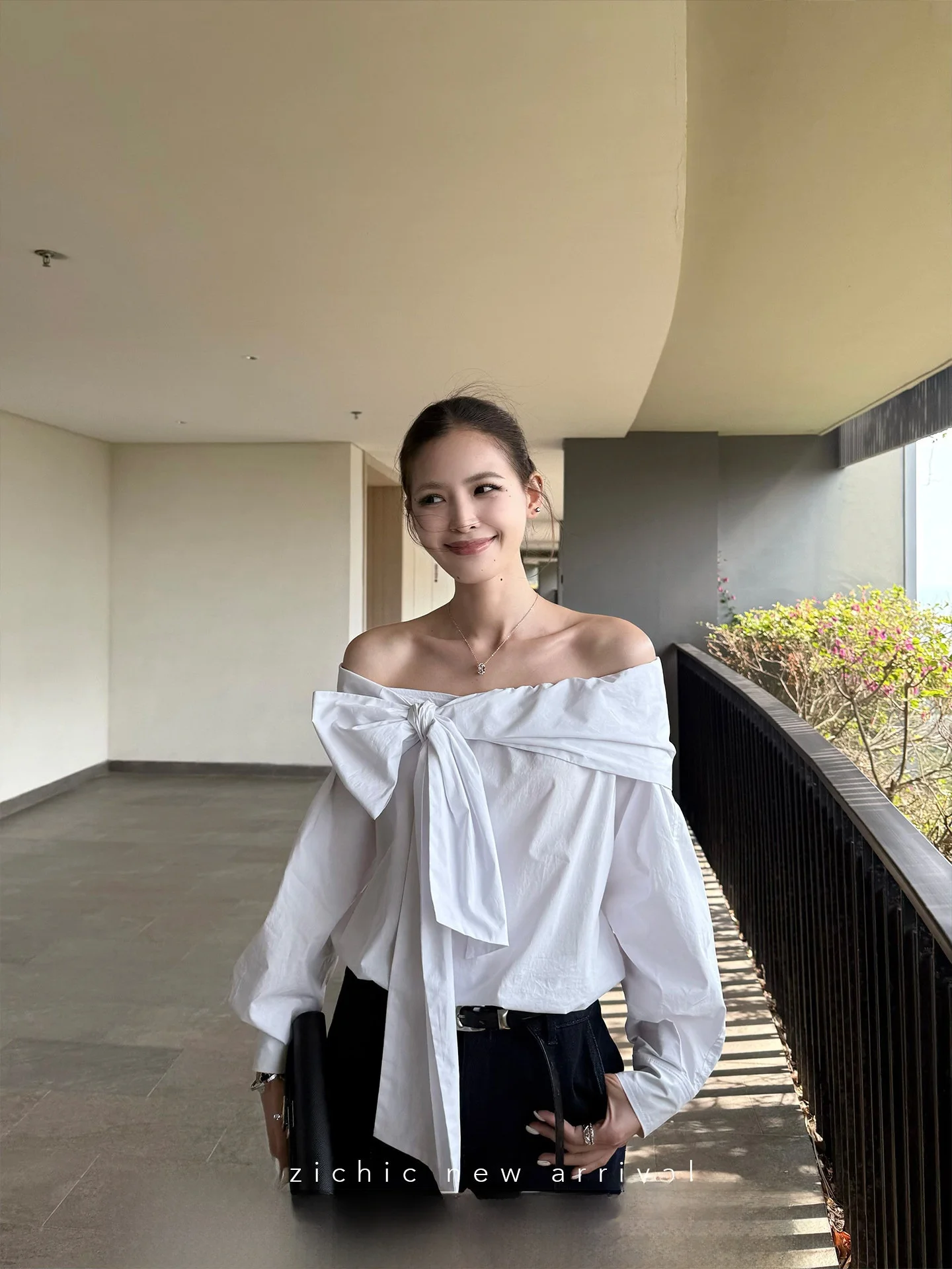 

Xzichic: Новая женская блузка из смесового хлопка с бантом на плече, свободного кроя, с длинными рукавами, дышащая, для весны и лета