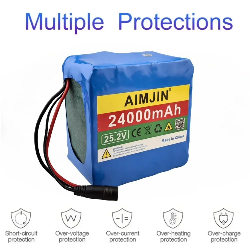 25.2V 6S6P 24Ah 18650 Battery Pack Built-In BMS for Wheelchair Cutting Machine Electric Bicycle Electric Scooter