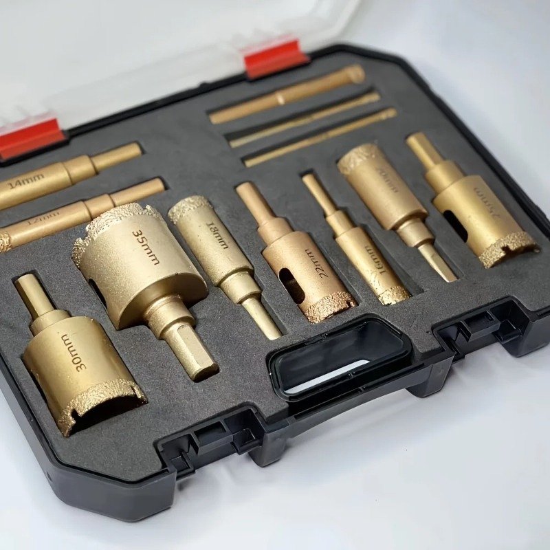  12Pcs Diamond Drill & Hole Saw Kit 6-35mm w/ Hand Tools, for Glass Marble Granite Tile Ceramic, DIY Must-Have 