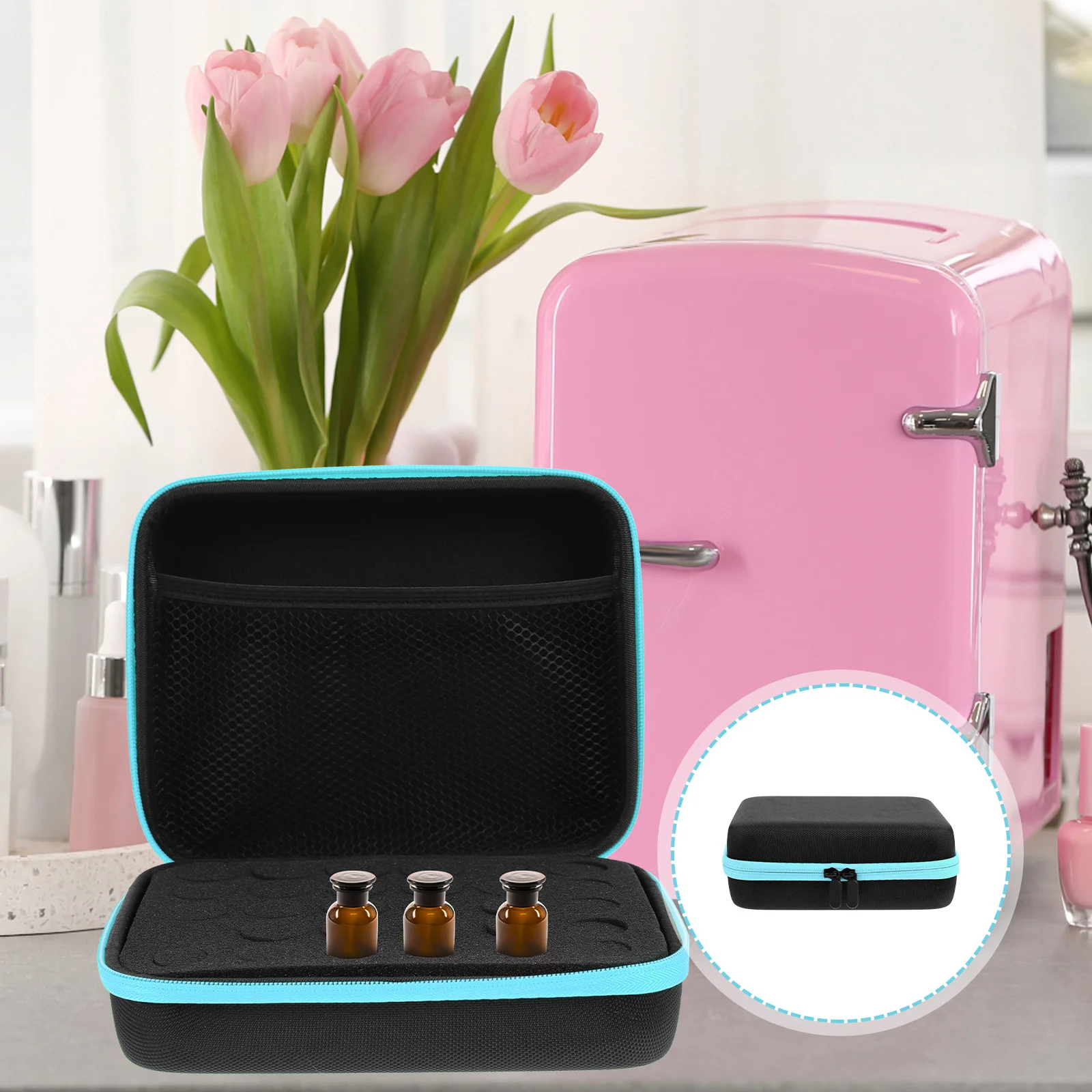 

Essential Oil Organizer Small Bottle Bag Compartment Shockproof Durable Eva Portable Travel Case Zipper Carrying Storage Pouch