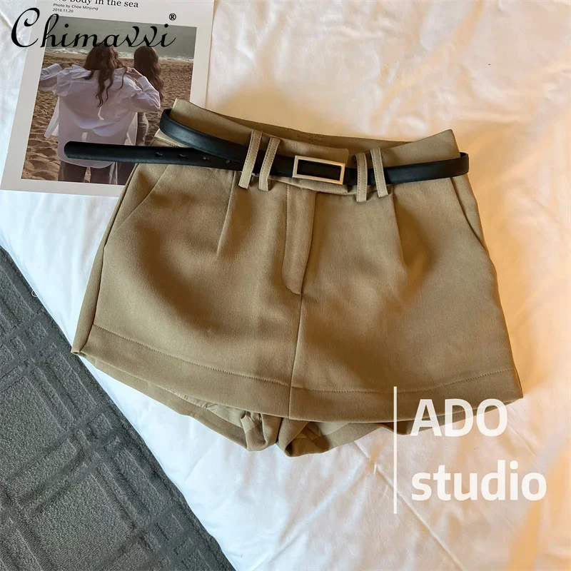 Khaki Skinny Versatile High Waist Short Skirt Pants Casual Women's 2024 Autumn Clothes New Office Lady Elegant Thin Shorts