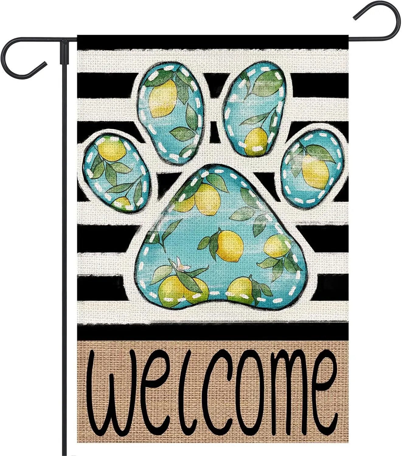 OPULANE Summer Garden Flag 12x18 Inch Double Sided Outside Burlap Lemon Paw Print Welcome Holiday Seasonal Yard Outdoor Deco uui