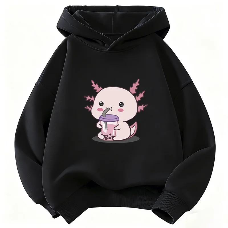 Kawaii Axolotl Niedlicher Hoodie für Kinder, Tier-Sweatshirt, süßer Harajuku-Kapuzenpullover für Jungen und Mädchen, Herbst-Winter, lässige Hoodies