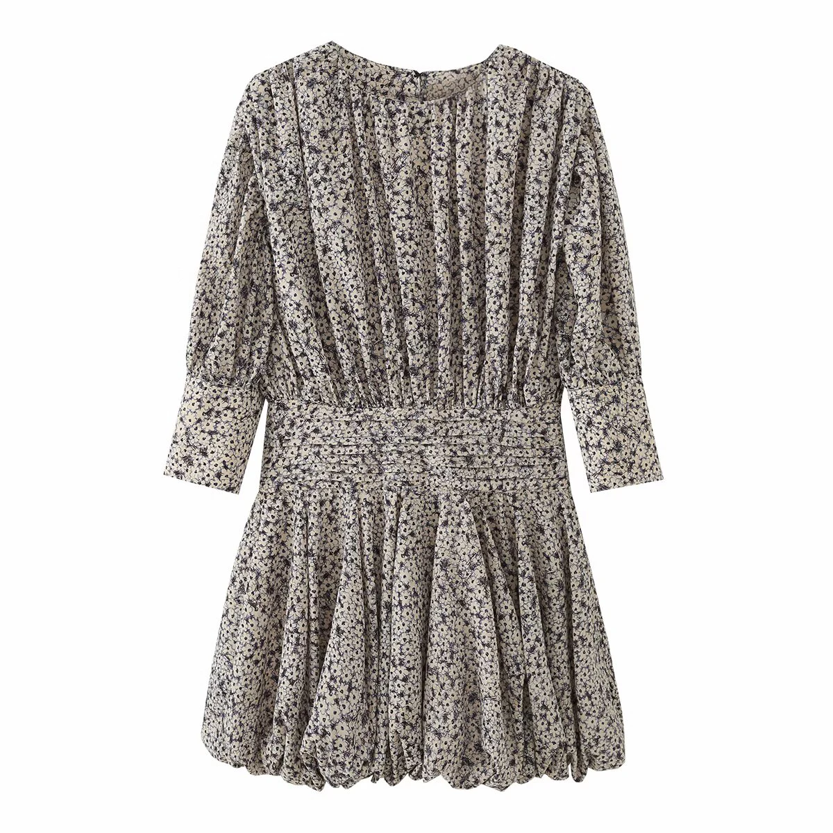 

Европейский и американский стиль: Новинка Весна/Лето 2026 – Женское универсальное короткое платье с круглым вырезом и принтом