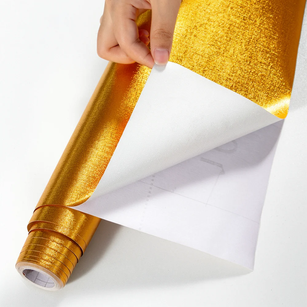 Luxury Gold Furniture Sticker Heat Proof PVC Wallpaper For Buddha Shrine Table Cabinet Surface Renewal Anti Mold Film