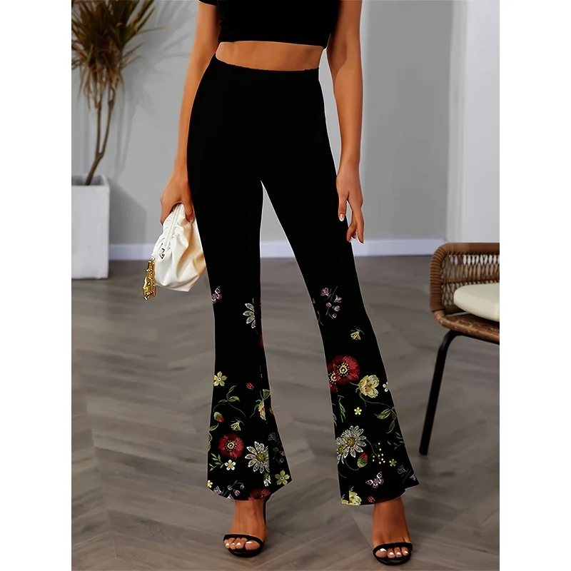 Floral-patterned printed flared pants, suitable for 7-16 year old teenagers for casual wear.