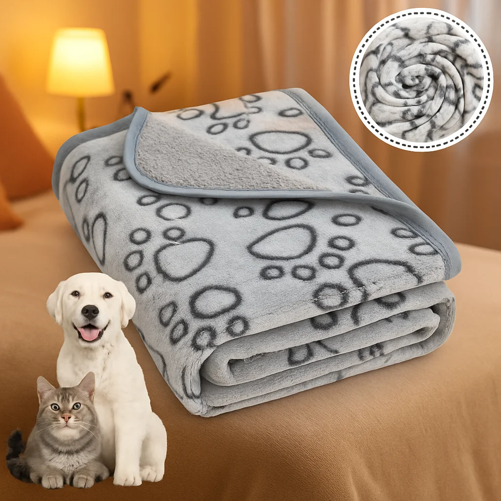 Manta para mascotas para mantener el calor, manta con huella de flores cortada, estera para perros y gatos, manta para mascotas en relieve de franela