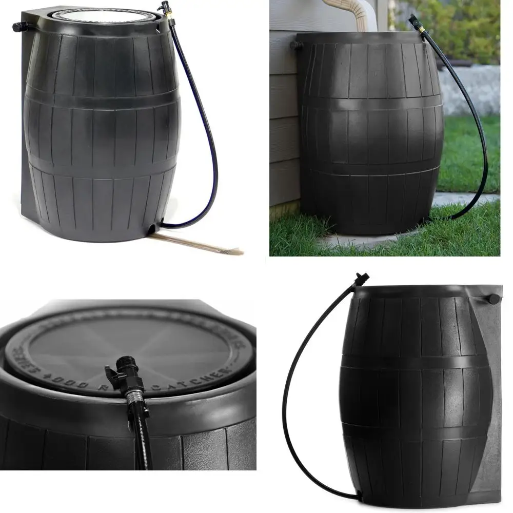Barril de armazenamento coletor de chuva externo preto de 50 galões com bico lateral - Coleção ecológica de água da chuva
