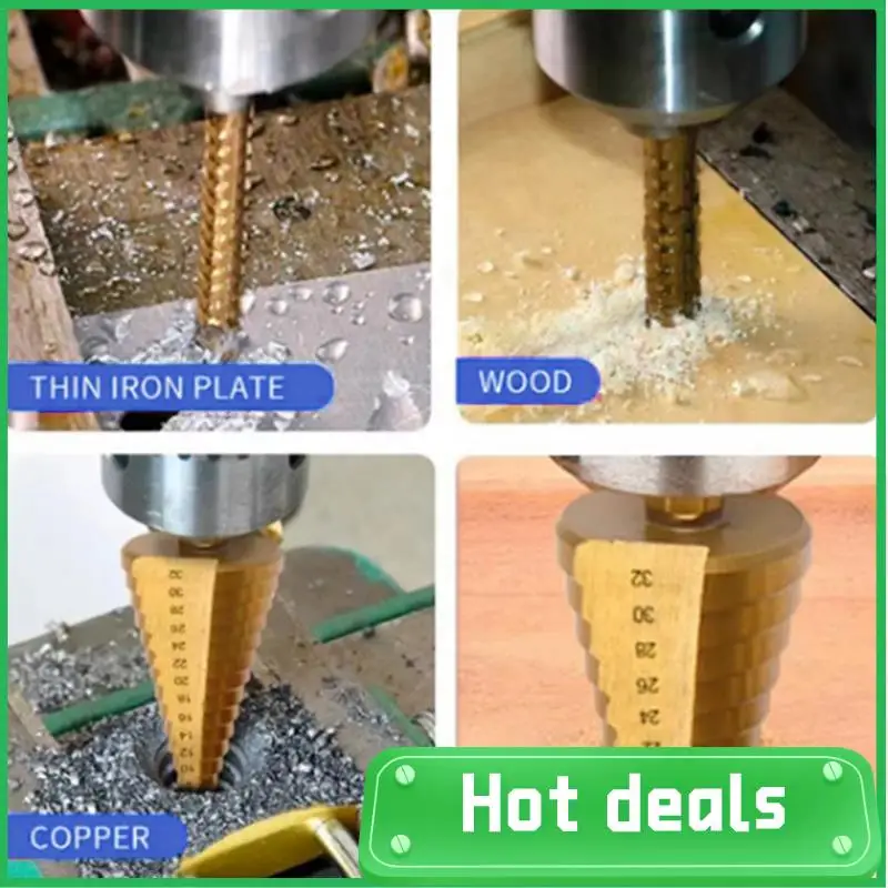 

AC62-6 Piece Set Titanium Coated Pagoda Drill Sawtooth Drill Woodworking Hole Expansion Groove Plastic Box Set Wood Drilling