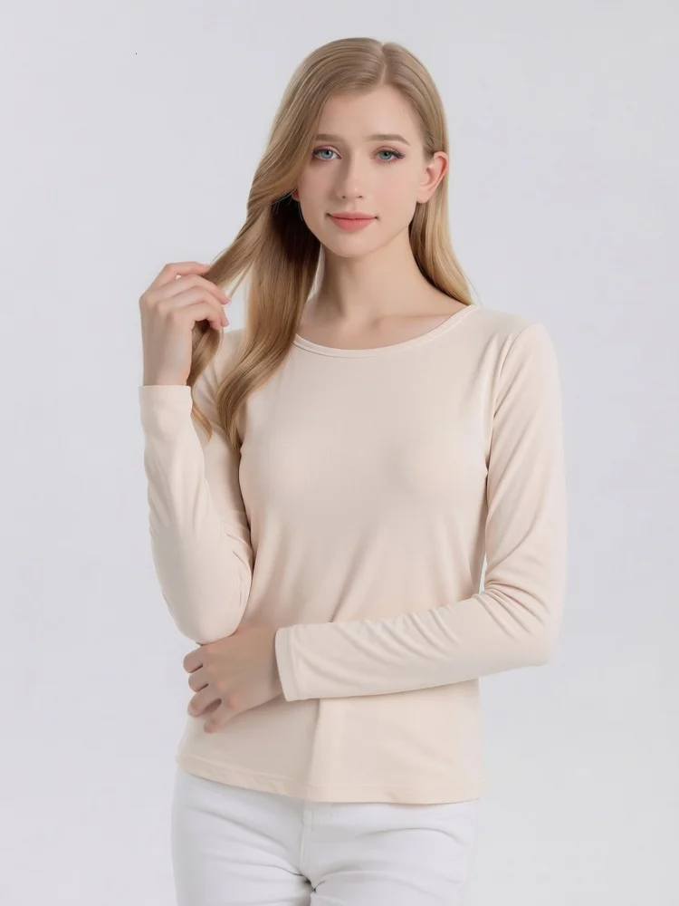 Birdtree, 100% Real Silk Solid Undershirt, Full Sleeve O-neck Basics Tops, Women's Knitted Loose Shirt, 2026 Autumn New T69109JF