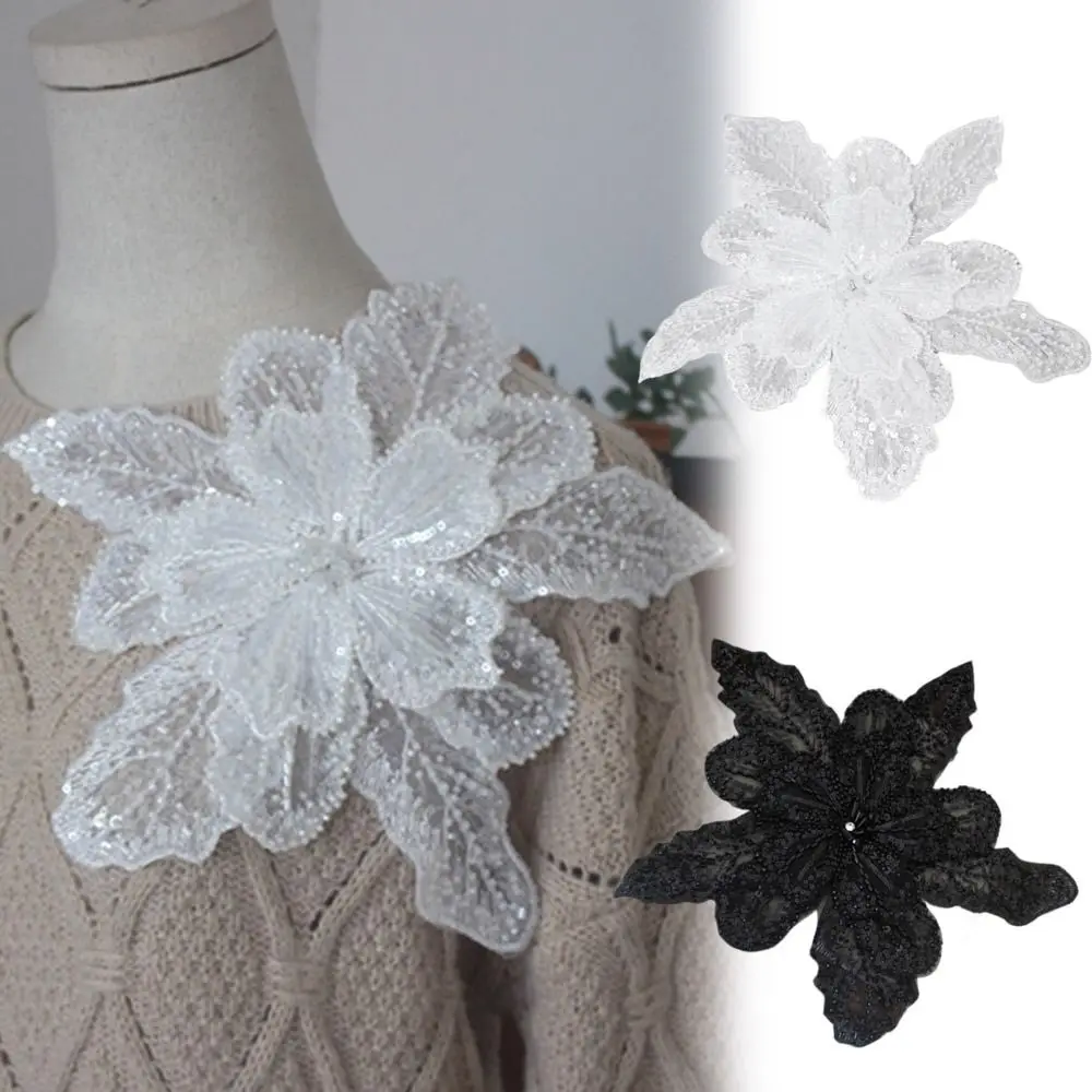 New Multi-layer Flower Brooch Sequin Beaded DIY Clothing Decoration Collar Flower White Three-dimensional Flower Women