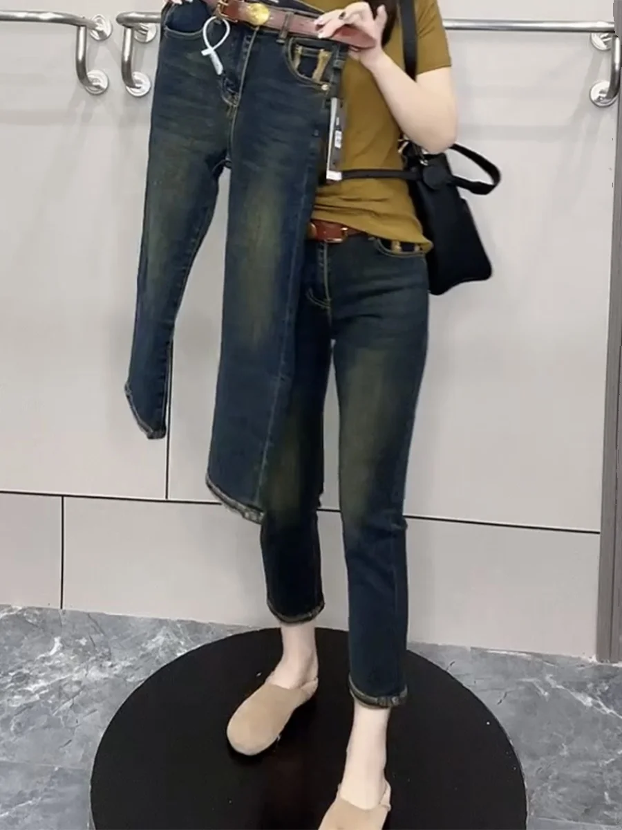 Imagem -05 - Jeans Retrô de Perna Reta Feminino Tamanho Grande Cintura Alta Estiramento Oito Tubos Y2k Novo 2023