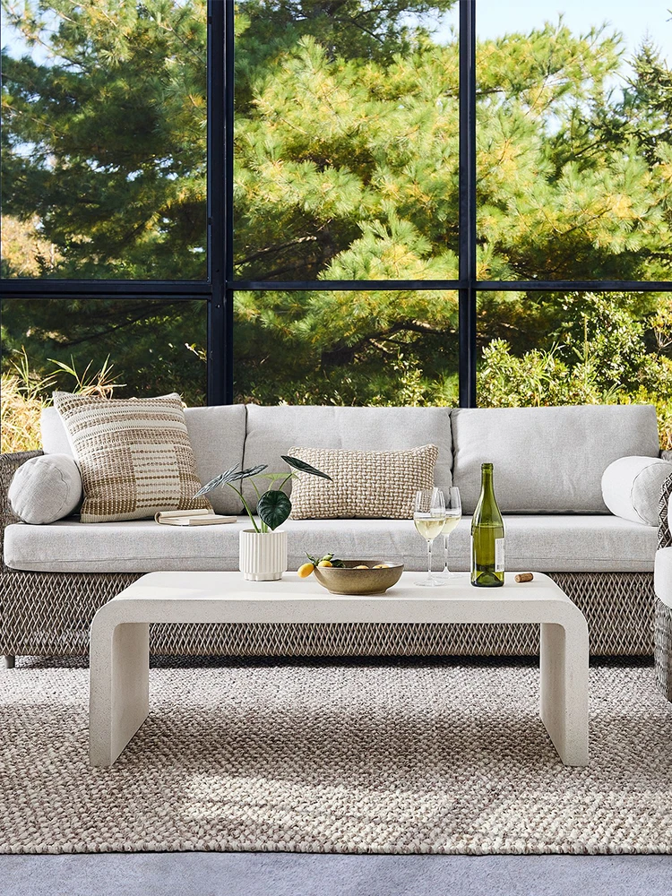 Rectangle outdoor coffee table cream style modern minimalist side table outdoor courtyard balcony stool simple cement tea table