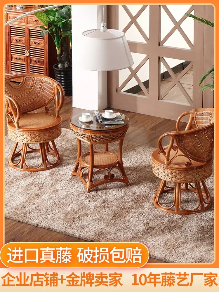 Rattan chair sets outdoor balcony, coffee table, rattan chair, leisure living room,swivel chair,backrest, revolving rattan chair