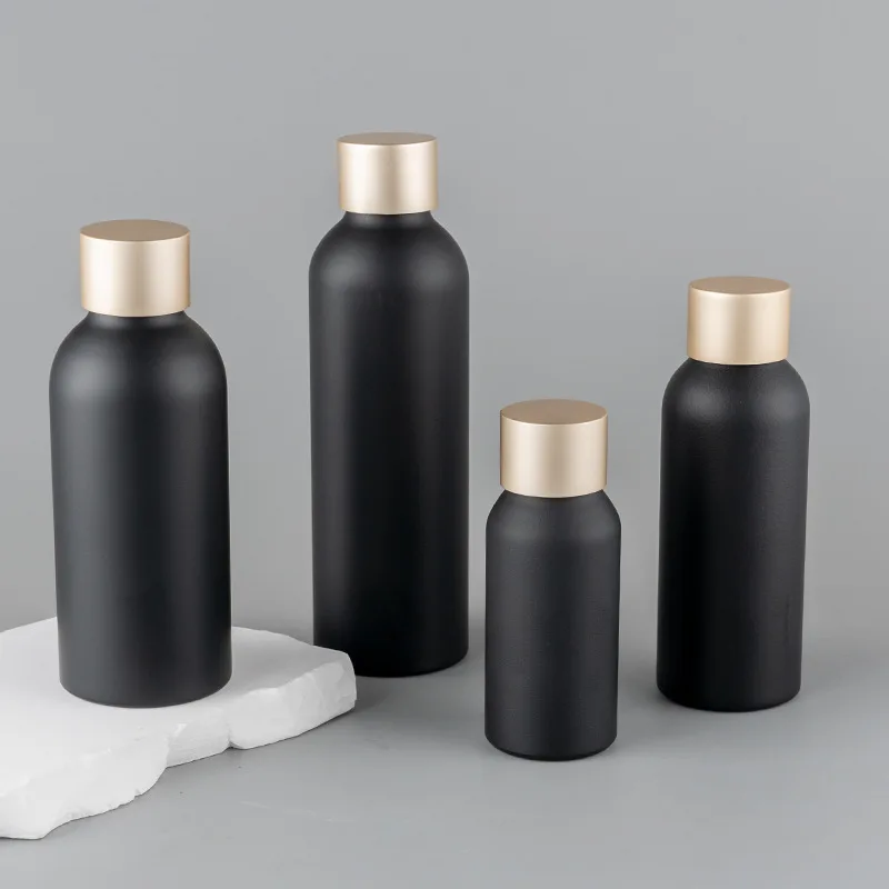 1pcs 40ml-150ml Black Aluminum Bottle Matte Golden Screw Lid Scrub Black Aluminum Refill Bottles Travel Cosmetic Container