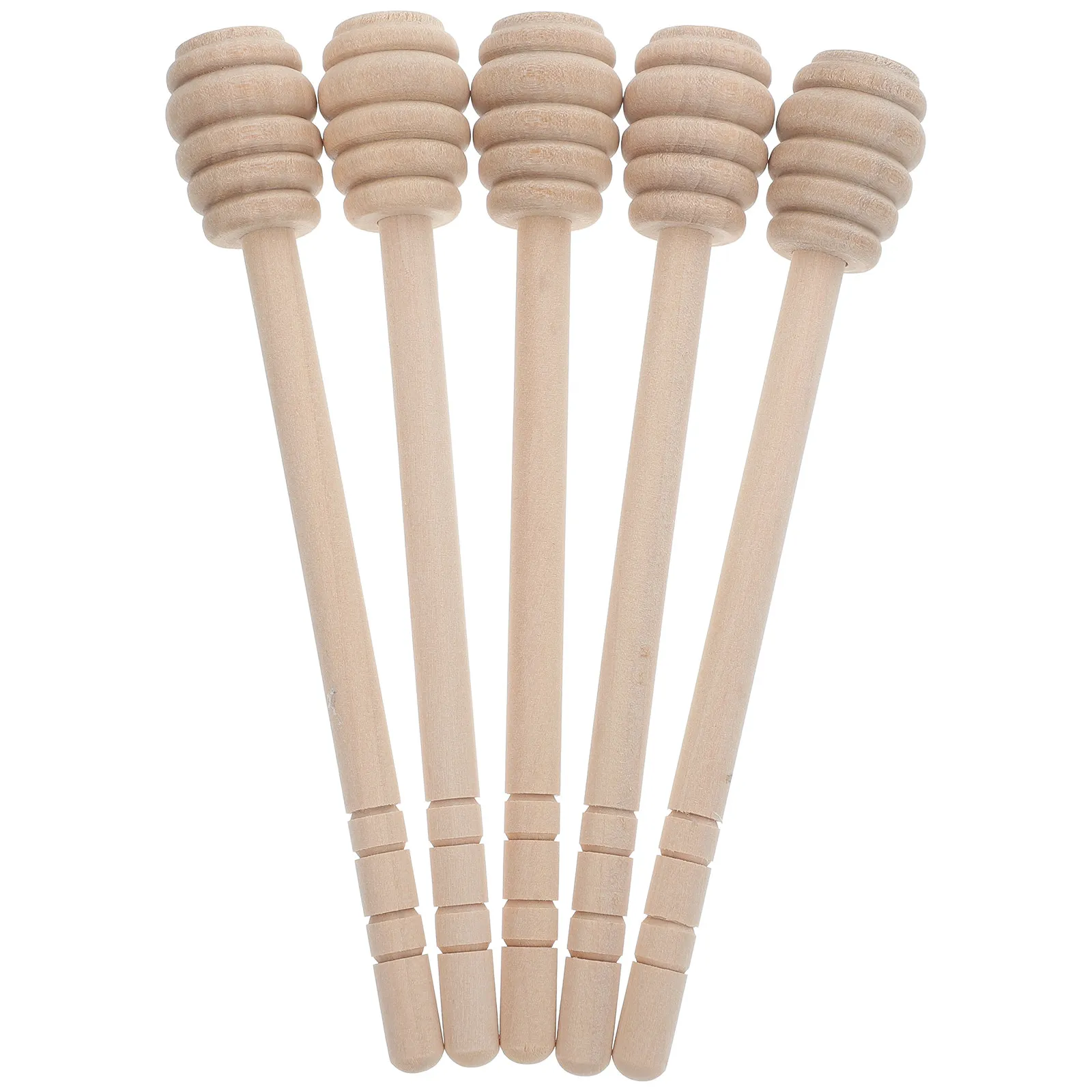 5Pcs Wooden Honey Dipper Stirrer Spiral End Eco Friendly Honey Stir Sticks for Jar Extraction Syrup Stirring Spoon