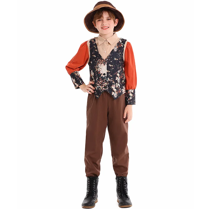 

Halloween Children's Retro Court Costume Knight Costume, European Cultural Festival Art Performance Costume Traditional Farmer C