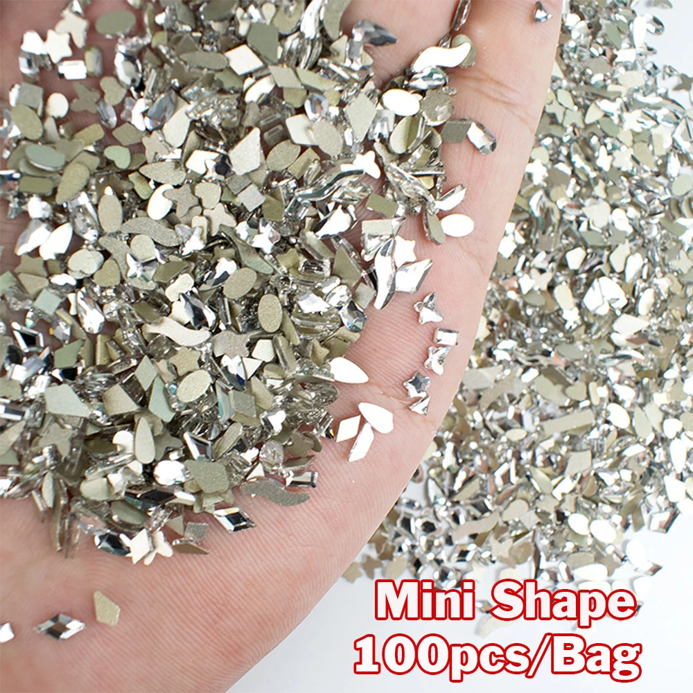 100Pcs/Bag Mini Flat Bottom Nail Rhinestones Glitter Silver Crystal Nail Decorations DIY Material Nail Art Charm Accessories