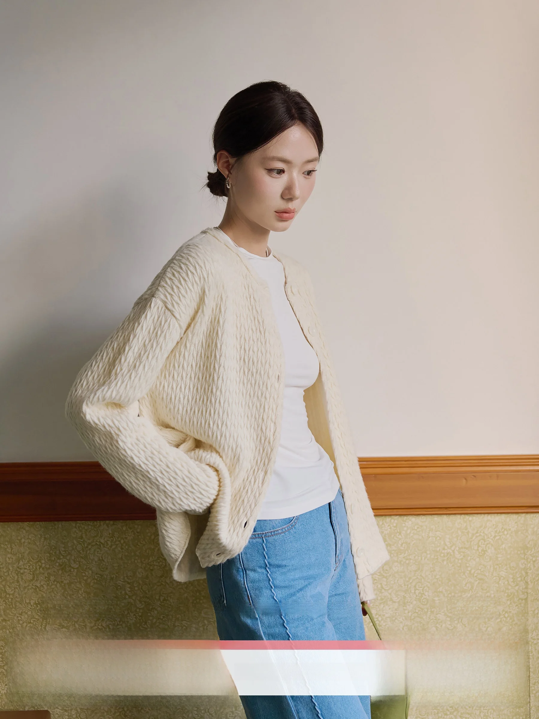 

Soft Style Loose Fit Woolen Sweater Cardigan with Diamond Pattern Early Spring Casual Women's Fashion Pure Online Sales