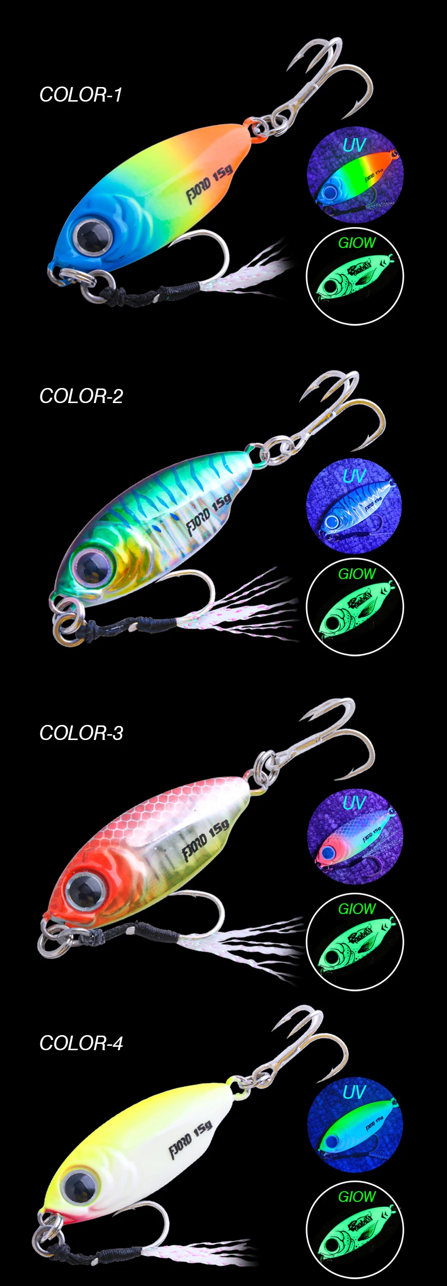 FJORD 10g 15g 20g 40g Jig Hard Lure Micro Sea Slow Sinking Shore Casting Metal Jig UV Night Glow Bait Flattening Fishing Supply – Detail 6