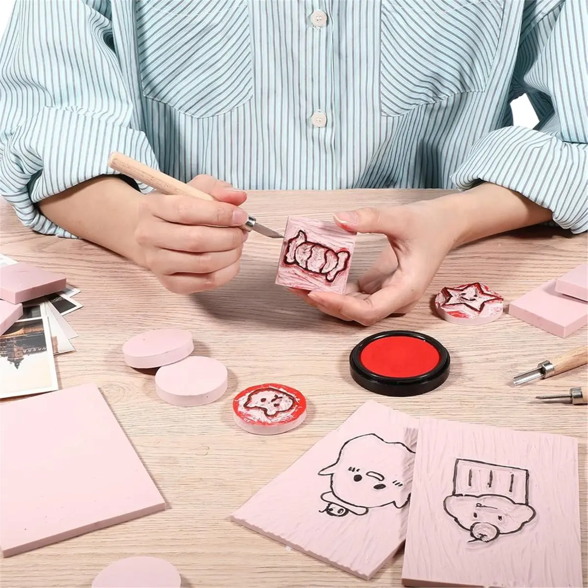 A77K 21 Pcs Rubber Stamp Carving Blocks Linoleum Blocks 4