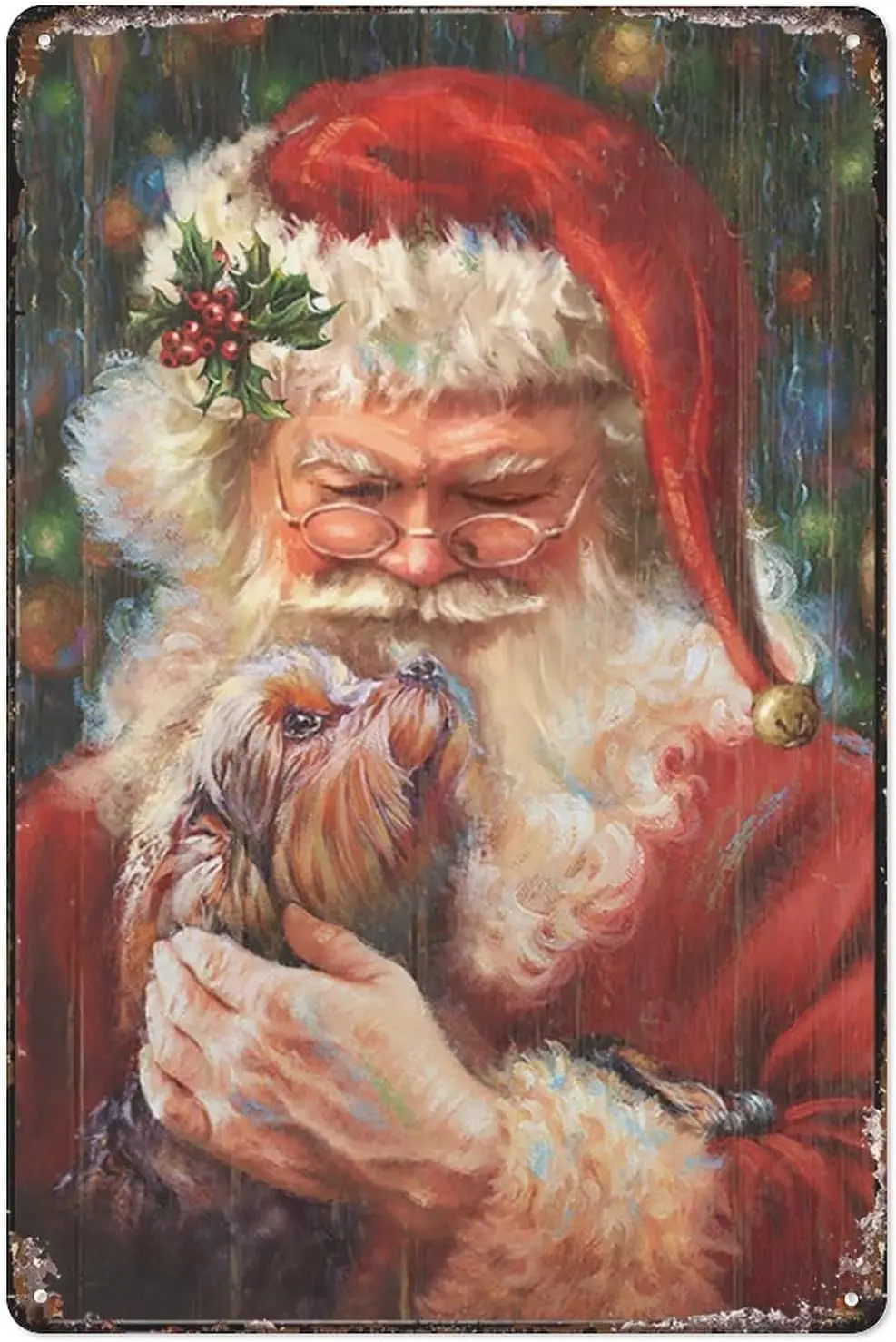 Vintage Tin Metal Signs Yorkshire Terrier, Dog Drawing, Santa Clause, Christmas Decoration Aluminum Retro Sign For Restroom