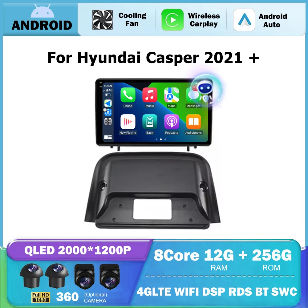 Carplay Video Player Android Auto 4G WIFI For Hyundai Casper 2021 + Car Radio GPS Navigation Multimedia Stereo DSP No 2din DVD