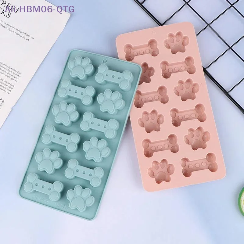 [New] NEW 1Pcs Silicone Dog Bone Paw Mold Pink Blue For Dog Biscuits Treats Ice Cubes Chocolate Cake Candy