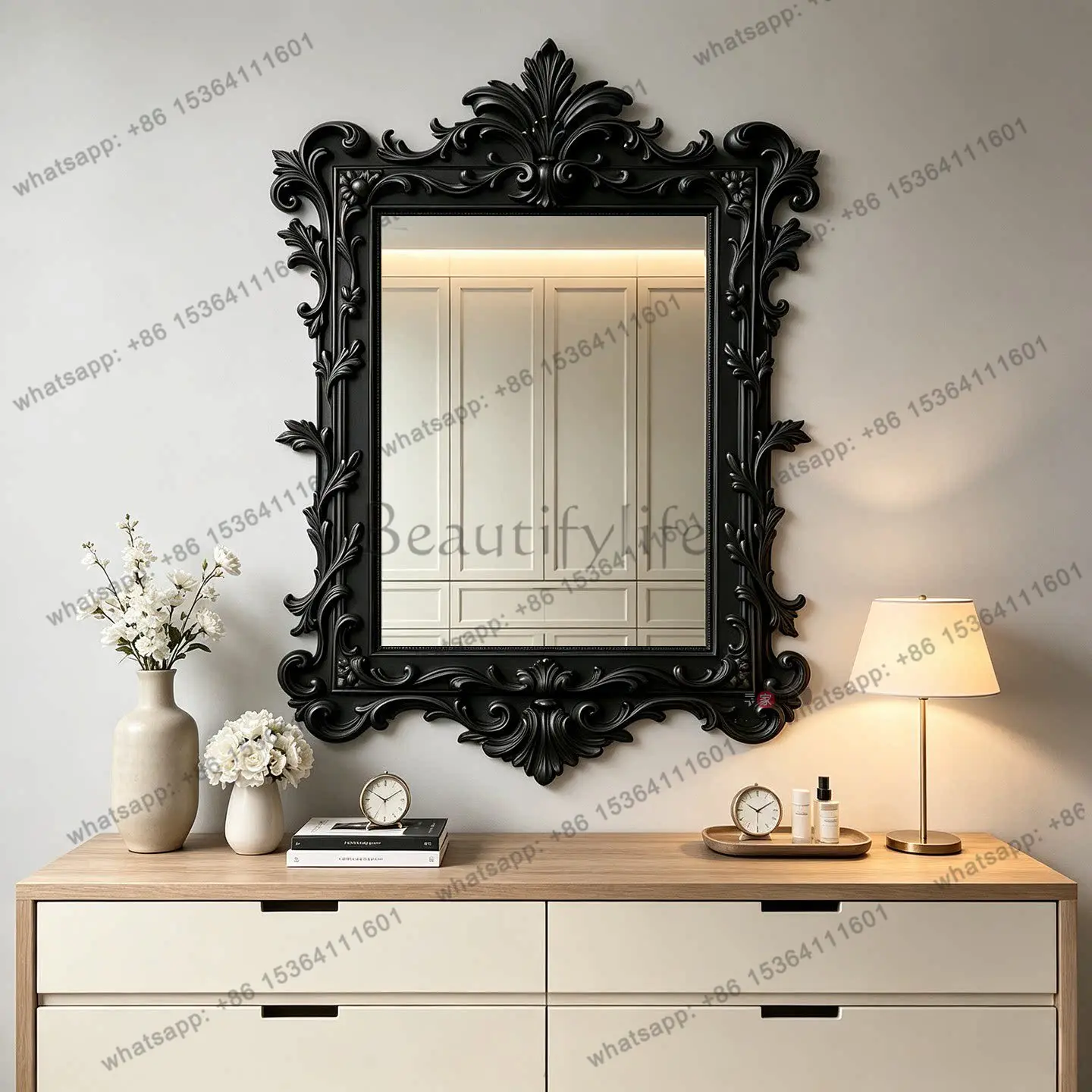 YJ French Classical Wall Mirror Gothic Style Vanity Unit For Entryway Fireplace Dressing Table American Home Decor