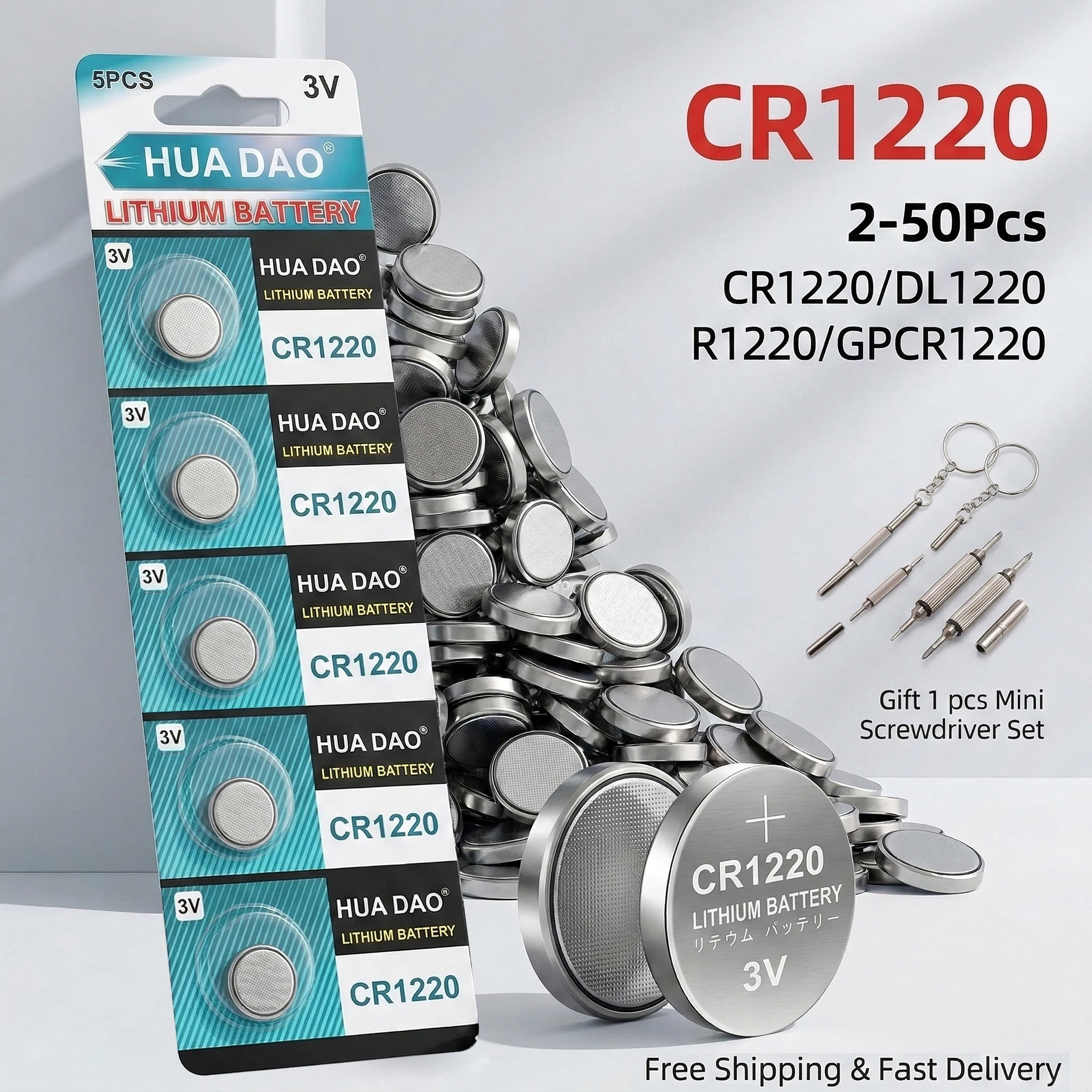 

3V CR1220 Lithium Coin Cell Battery 2-10Pcs for Watch, Calculator, Health Care Devices
