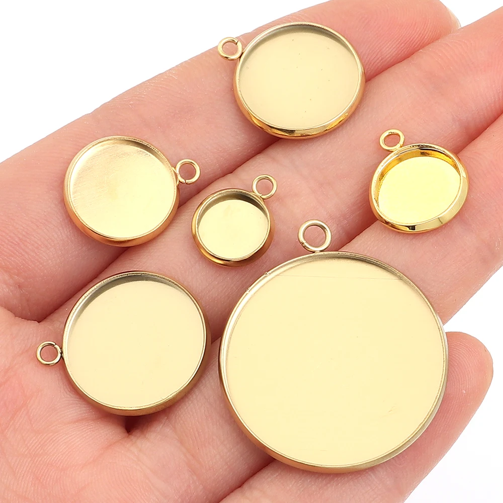 5 Stück 6-30mm Edelstahl Runde Anhänger Rohlinge Cabochon-Basis Fassung für DIY Schmuckherstellung Zubehör – Detail 6