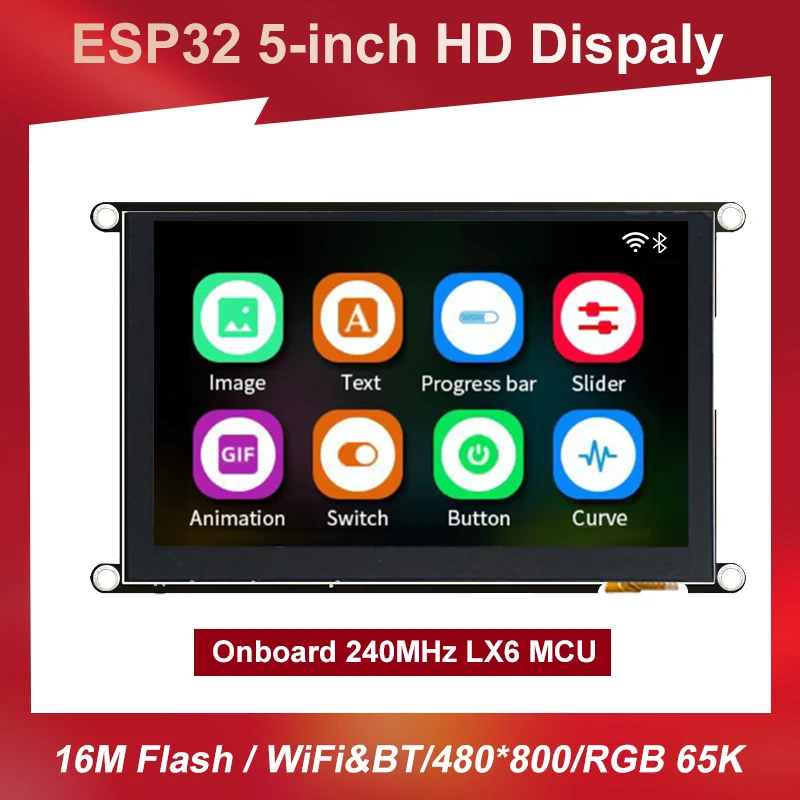 

ESP32-S3 5 Inch Display IPS 800*480 High-definition LCD 16M FLASH 8M PSRAM WIFI Bluetooth 240MHz LX6 MCU Development Board