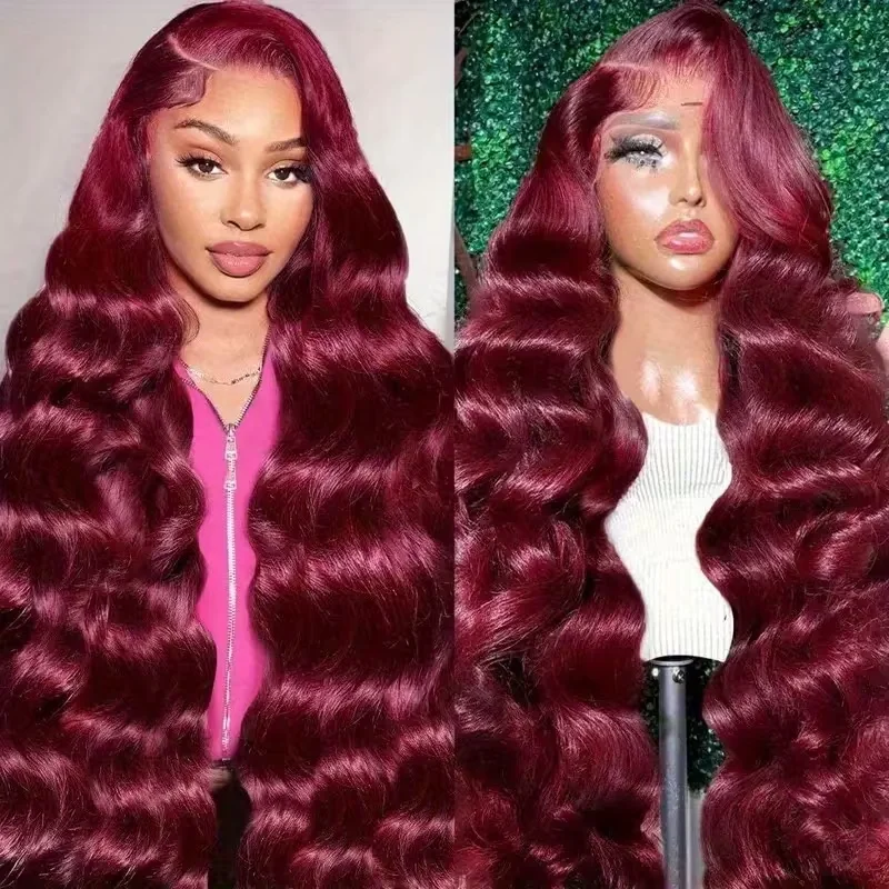 

13x6 99j Burgundy Lace Front Wigs Human Hair 13x4 Red Body Wave Lace Front Wigs Pre Plucked with Baby Hair 200 Density for Women