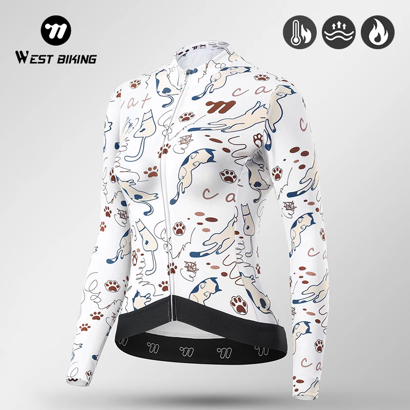 

WEST BIKING Cycling Jersey Long Sleeves Women White&Pink Cartoon 2024 Bicycle Jersey Team Summer Premium Anti UV Cycle Clothes