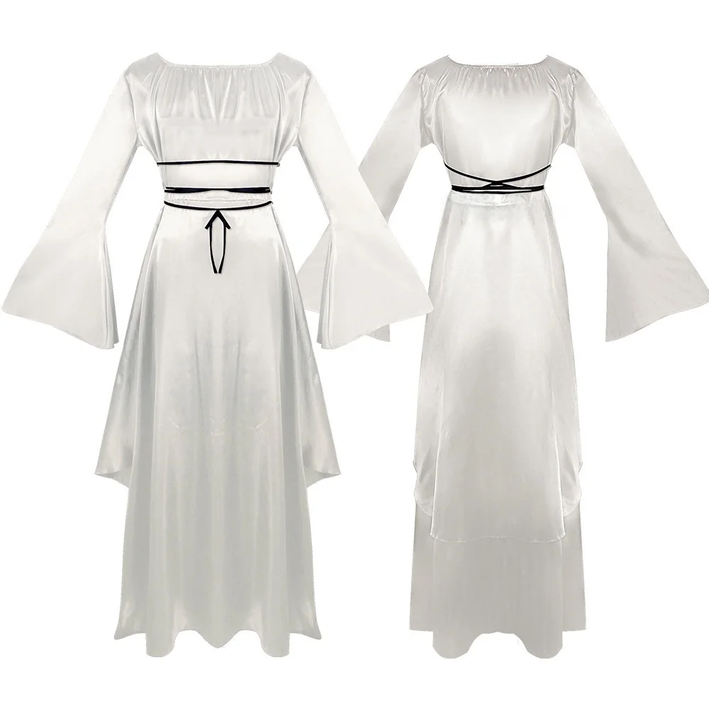 فستان نسائي بأكمام طويلة وياقة مستديرة مع حزام وحافة غير منتظمة، زي تنكري للهالوين، أزياء نسائية تقليدية على الطراز الصيني ال... #1