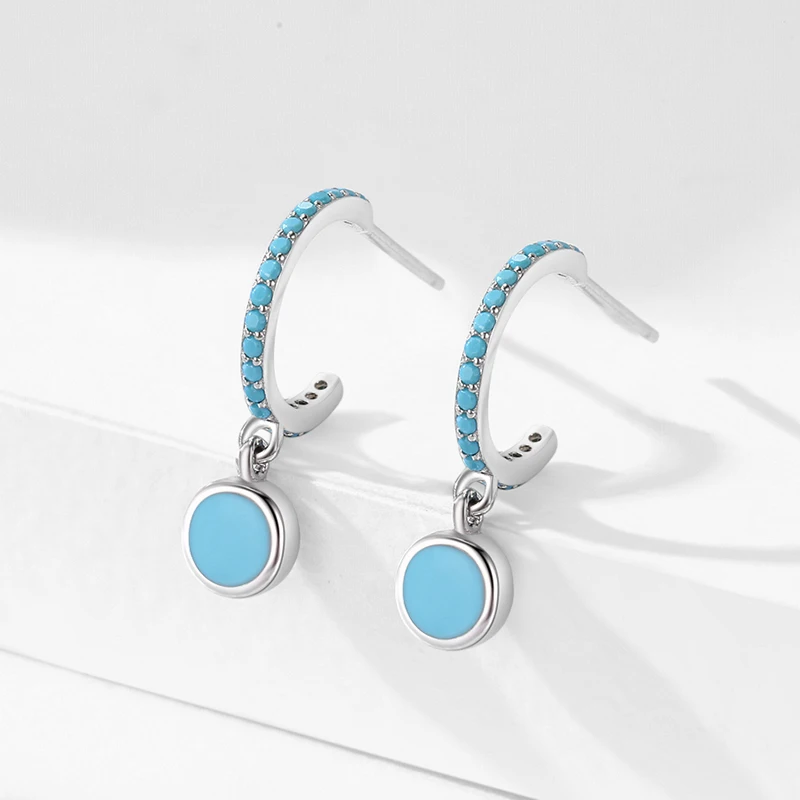 Ailmay 925 Sterling Silver Vintage Elegant Round Natural Turquoise Female Drop Earrings For Women Engagement Anniversary Jewelry