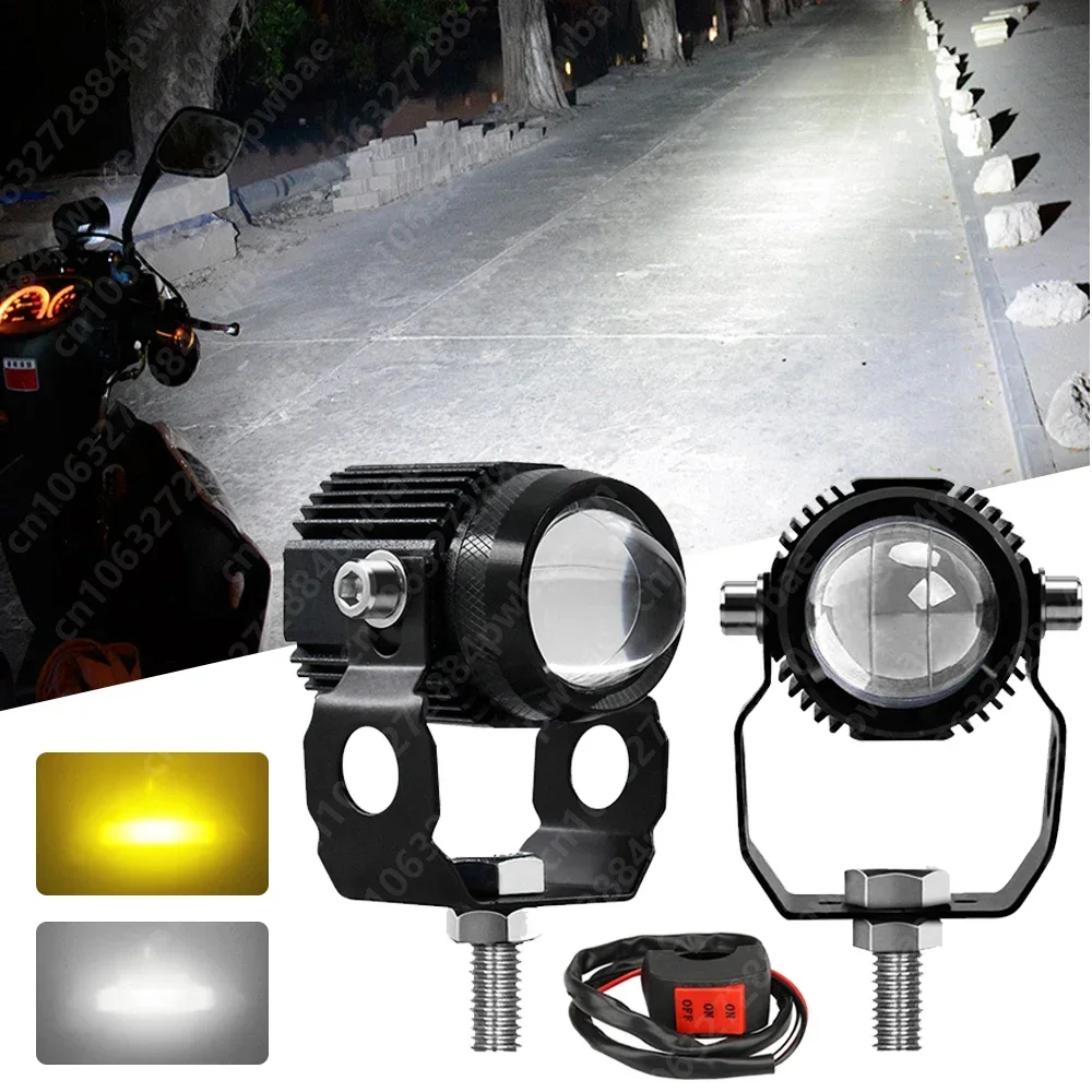 

Motorcycle LEDs Headlamp Moto Work Light Bulbs Auto Spotlights Projector Lens Dual Color Spot Auxiliary Fog Light Accessories