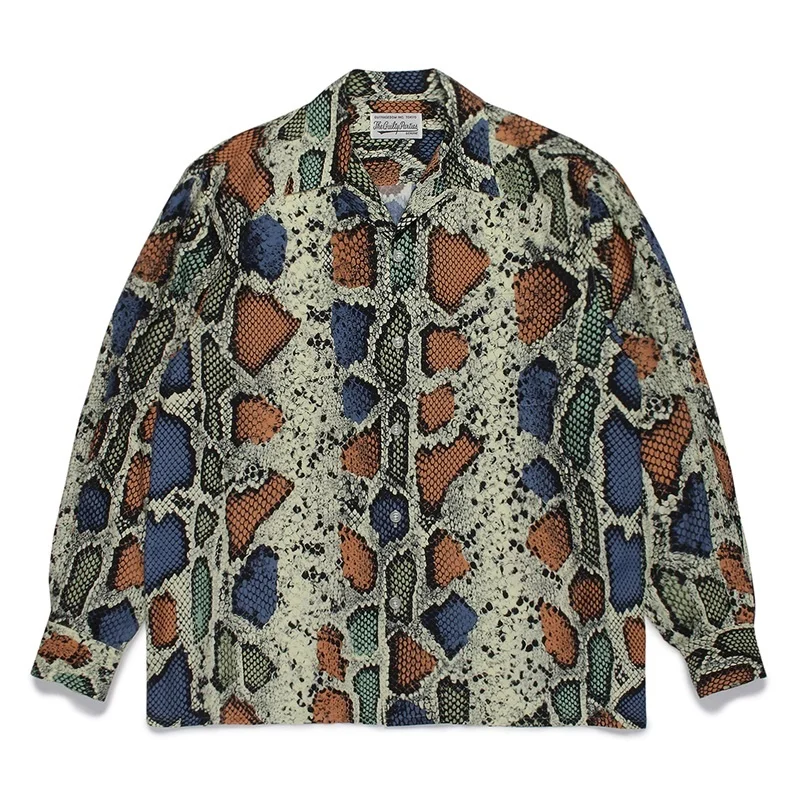 WACKO MARIA Heavyweight Brand Japanese Retro Style Mens Womens Colour Block Snake Hawaii Autumn Long Sleeve Shirt