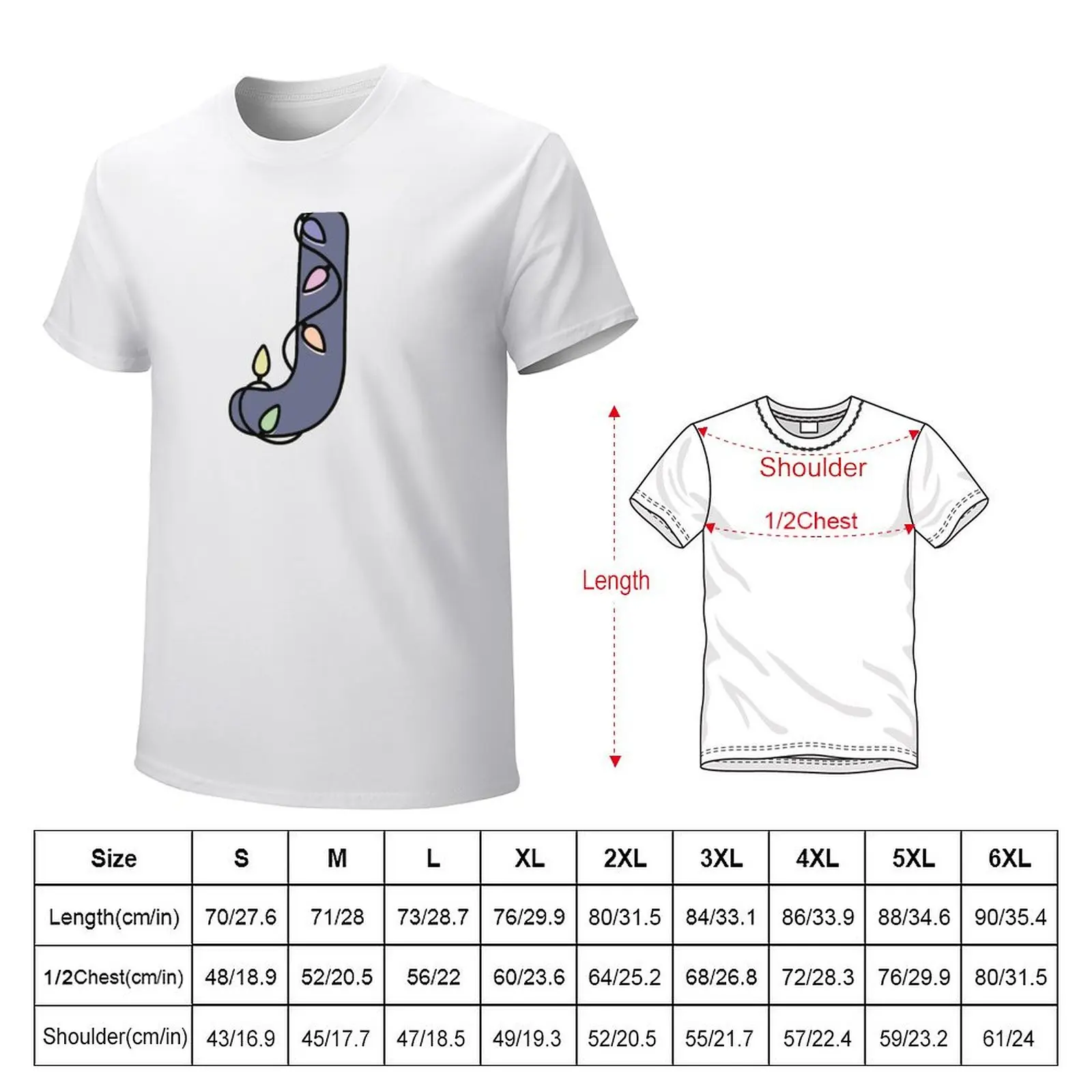 Letter J with Christmas Lights Winter Holidays Monogram Capital letter J T-shirt Blouse slim fit t shirts for men