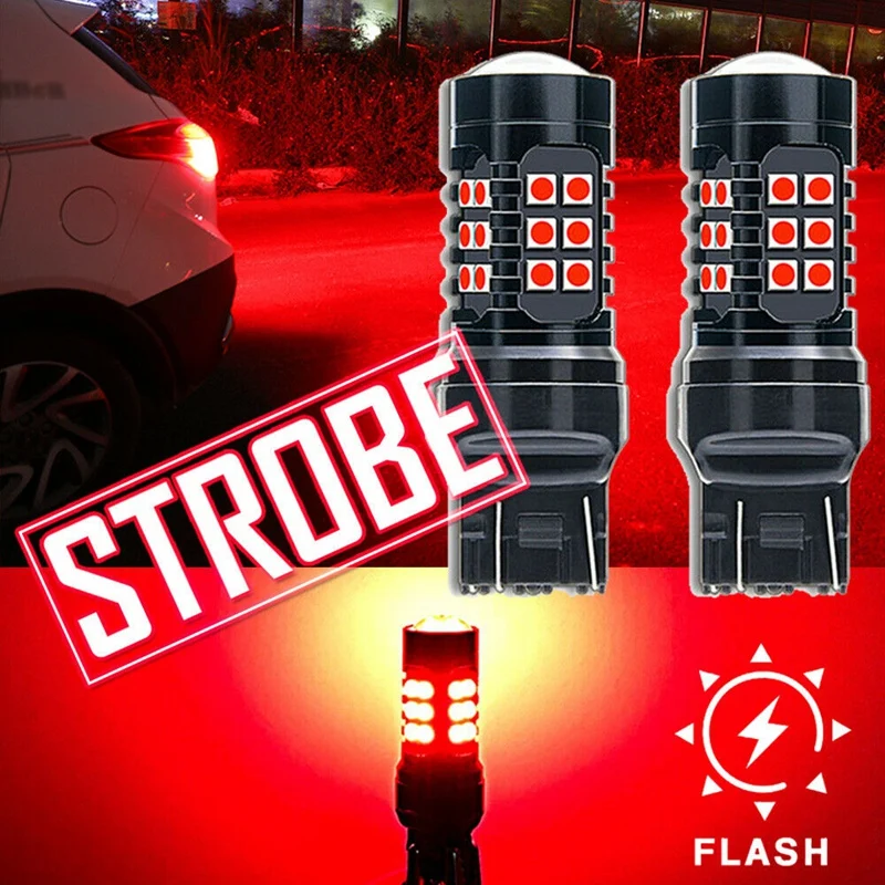 For Honda Civic Accord CRV Red Strobe Flashing Brake Tail Light Blinking Lamp 7443 T20 2Pcs