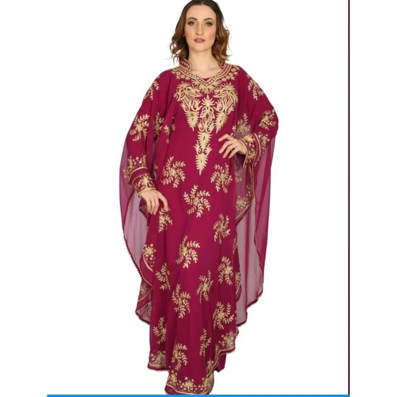 

Wine Dubai Morocco Kaftans Farasha Abaya Dress Very Fancy Long Dress European and American Fashion Trend Clothing