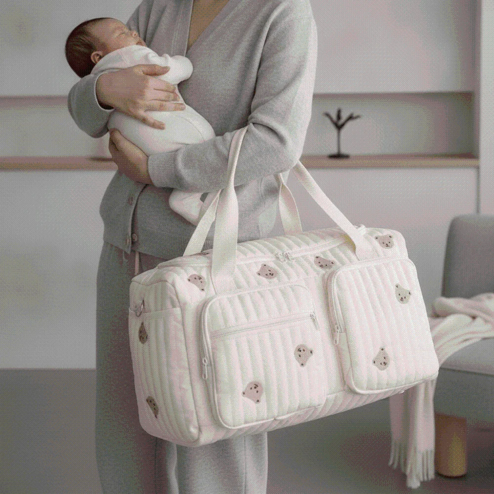 Large Capacity Diaper Organizer Multi-pocket Quilted Cotton Mommy Bag Lightweight Washable Travel Handbag Baby Travel