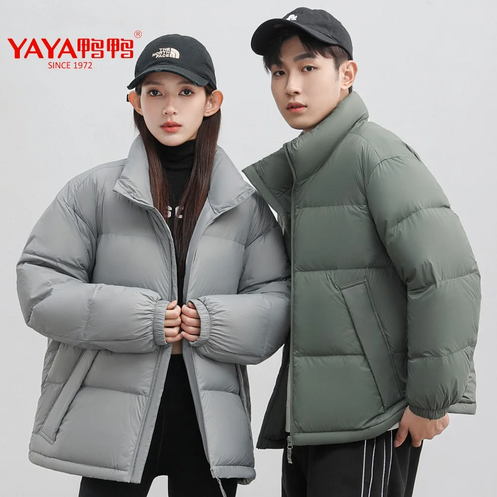 YAYA 2024 Winter Men's Stand Collar Puffy Coat Couples Style 90% White Duck Down Jacket Windbreak Business Casual Warm Outwear