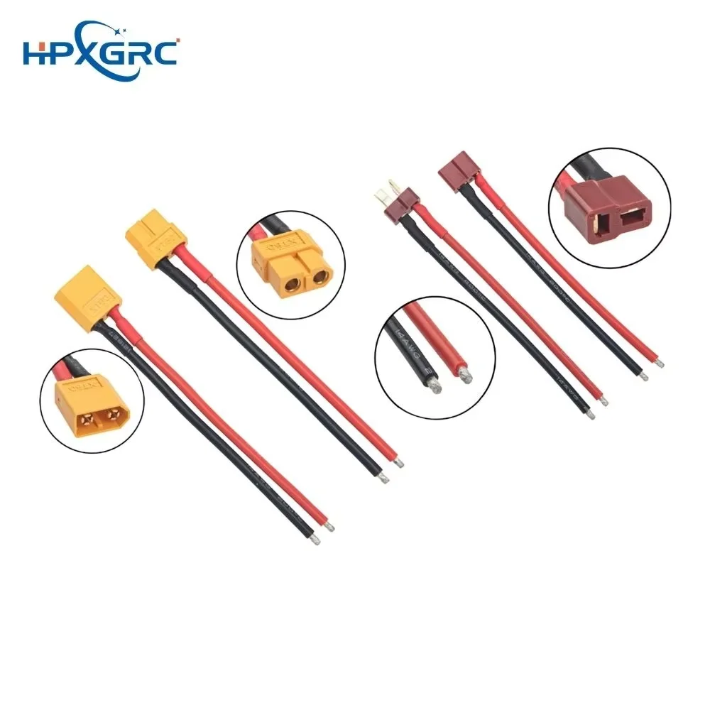 HPXGRC XT60 or T Battery Male Female Connector Plug with 100mm 14AWG Silicone Wire Cable For Lipo Battery ESC FPV Drone Car Boat