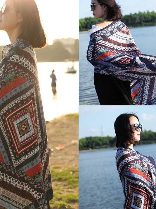 New Bohemian Style Pattern Twill Cotton Warm Casual Women Shawl Poncho Capes Beach Sun Protection Lady Coat