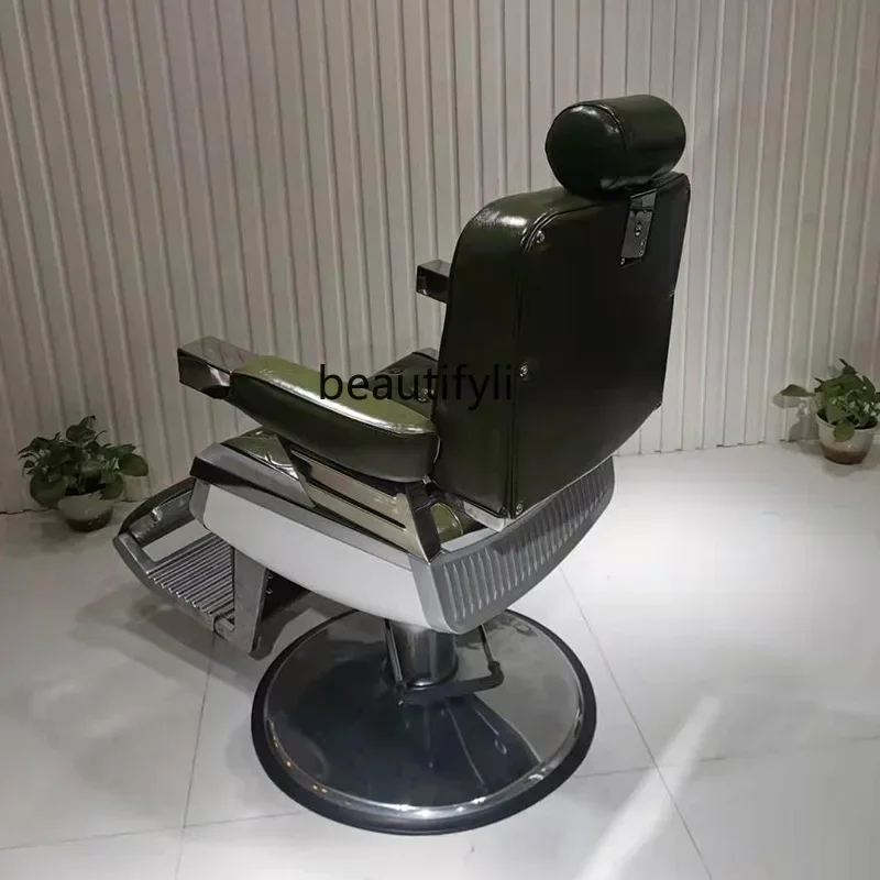 

yj7 Sedia da barba per capelli da uomo, sedia grande con testa a olio retrò, sgabello per taglio capelli