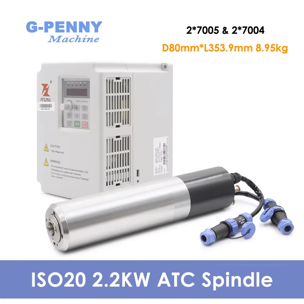 G-Penny 2.2kw Water Cooled Spindle ATC Auto Tool Change 220v/380v 24000rpm 400/800Hz 4 Pole BD612 2.2KW Inverter Kit