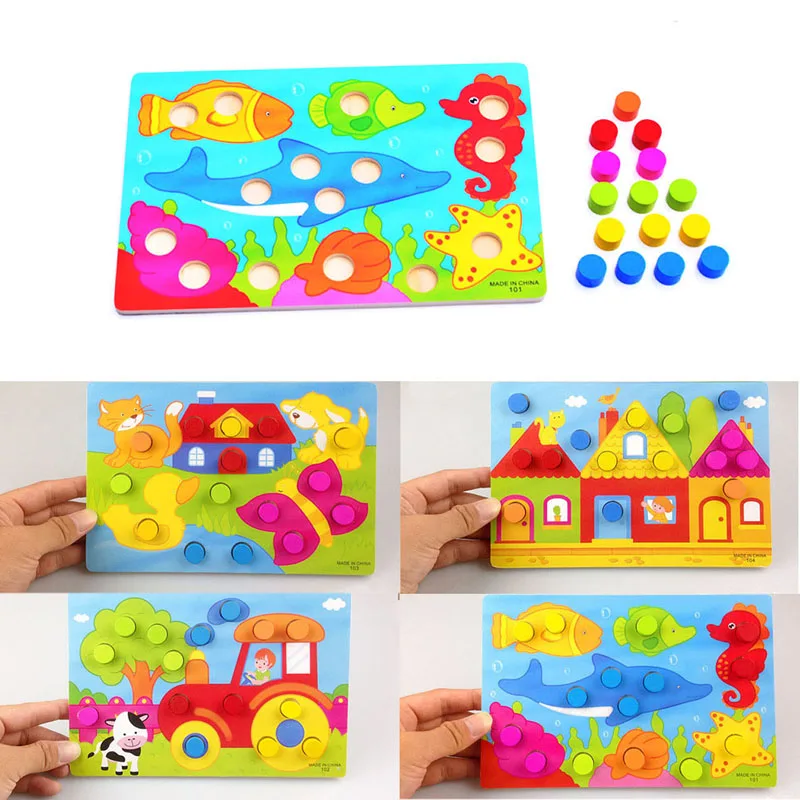 

Y1UB Baby Kids Tangram Wooden Educational Cartoon Puzzle Board Color Matching Toy Wooden Puzzle Board Infant Child Toy Gift