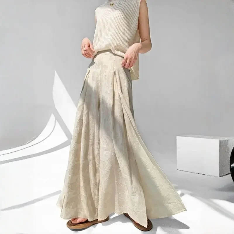 

Новые элегантные жаккардовые широкие брюки, женские осенние плиссированные свободные брюки с высокой талией и разрезом, темпераментные свободные брюки-юбки